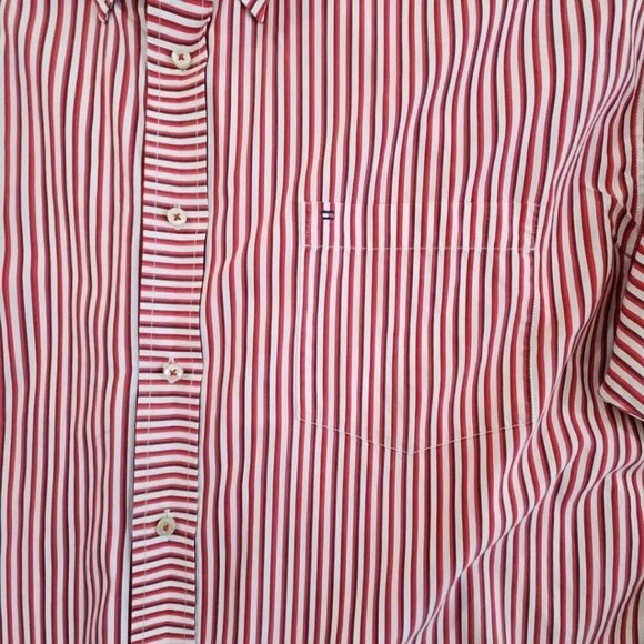 Tommy Hilfiger Shirt Men's XXL Red White Stripe LS Button-Down Vintage EUC LN - Picture 4 of 16